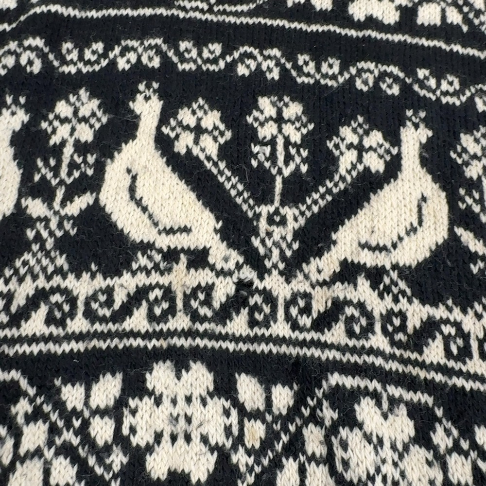 Vintage South Wool Sweater Mens M Black Wool Bird Floral Mock Neck Cottagecore - Picture 2 of 8